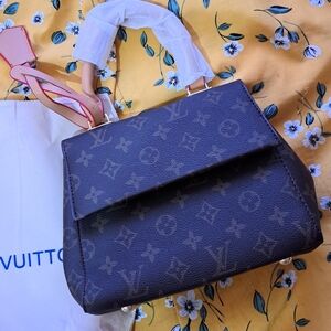 Louis Vuitton Monogram Canvas Brown Top-Handle Satchel with Pink Accent Strap